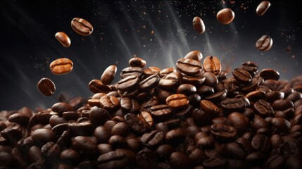 Wall Mural - coffee beans on a brown background