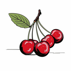 Wall Mural - Cherry. Cherry hand-drawn comic illustration. Vector doodle style cartoon illustration.