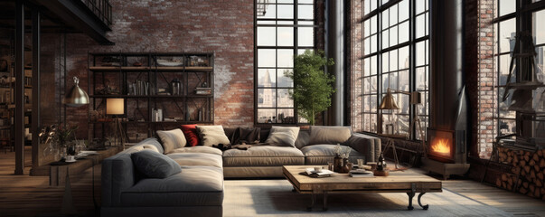 Sticker - Living room loft in industrial style