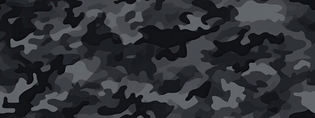 Seamless rough textured military, hunting or paintball camouflage pattern in a dark black and grey night palette. Tileable abstract contemporary classic camo fashion textile surface design texture