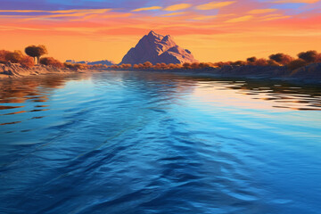 Wall Mural - An image showcasing abstract interpretations of the Nile River, with flowing lines and serene blue tones. 