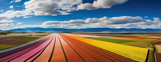 Wall Mural - dutch windmill over tulips field