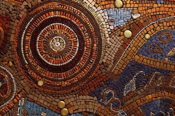 Aufkleber - An image showcasing abstract representations of ancient Roman mosaic designs, with intricate patterns and rich colors.