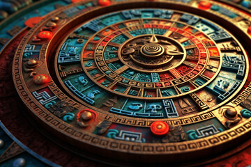 Aufkleber - An abstract portrayal of the Maya calendar, with circular patterns and vibrant hues. 