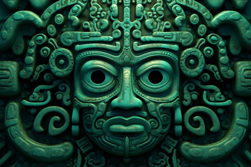 Leinwandbilder - An image showcasing abstract interpretations of Olmec jade art, with intricate patterns and vibrant green hues.  