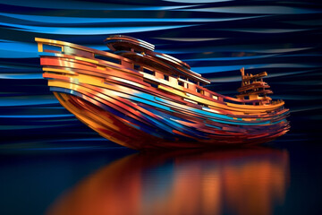 Aufkleber - An abstract portrayal of a Phoenician ship, with sleek lines and a dynamic composition.  