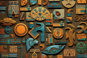 Aufkleber - An image featuring abstract representations of Phoenician symbols, with intricate patterns and a symbolic color palette.