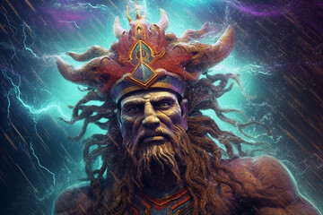 Aufkleber - An abstract portrayal of the Hittite storm god, with swirling forms and dramatic colors. 