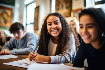 Diverse group of students in a classroom