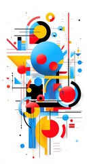 Wall Mural - Modern artwork features deconstructed postmodern inspired abstract symbols with bold geometric shapes.