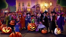 A Town Of Monster Deformed People With Glowing Pumpkins, A Halloween Illustrated Animated Spooky Short Video.