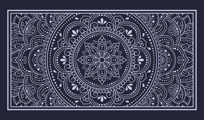 Wall Mural - Color decorative panel with circular pattern in form of mandala with flower for decoration or print. Decorative ornament in ethnic oriental style. Blue design.