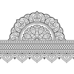 Seamless borders with mandala for design, application of henna, Mehndi and tattoo. Decorative pattern in ethnic oriental, Indian style. Doodle ornament. Outline hand draw vector illustration.