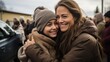 Middle Eastern Mother And Daughter Reunited After Escape. Сoncept War-Torn Homeland, Emotional Reunion, Refugee Crisis, Family Bonds, New Beginnings