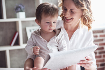 Wall Mural - Business mom and baby boy