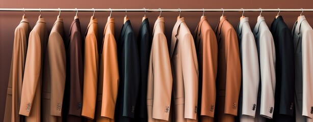 Sticker - Row of men's suit jackets hanging in closet