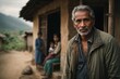 In a remote village, a doctor travels from home to home, providing medical care to those in need. The doctor's worn but determined face reflects their dedication to helping others, no matter the circu