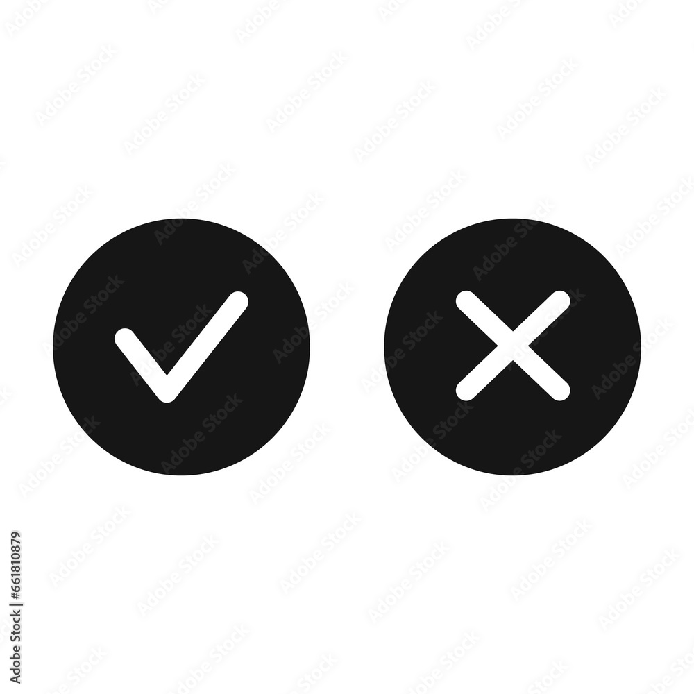 Checkmark / check, x or approve & deny line art icon for apps and ...