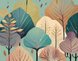 canvas print picture - Ruhige Herbstlandschaft mit stilisierten Bäumen in Pastelltönen. 