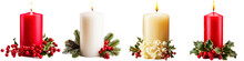 Collection Of Candles On White Background, Christmas And New Year Concept