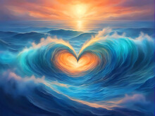 Heart Made Of Blue Sea Waves.