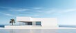 Minimalistic modern and geometric villa shaped like a rectangular block With copyspace for text