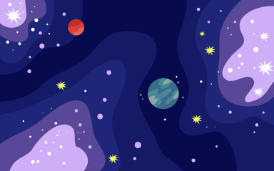 Wall Mural - vector space background . cute flat style template with stars in outer space