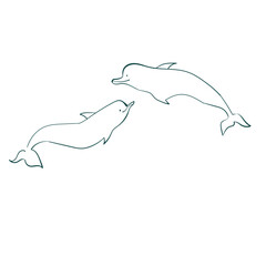 Wall Mural - dolphins pair vector sketch simple doodle hand drawn line illustration isolated abstract sign symbol clip art