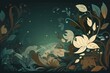 Artistic nature-inspired nighttime design with abstract green and brown floral elements on a banner background. Generative AI