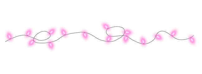 Wall Mural - Pink christmas glowing garland. Christmas lights. Colorful Christmas garland. The light bulbs on the wires are insulated. PNG.