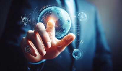 Businessman using communication hologram generative AI illustration art