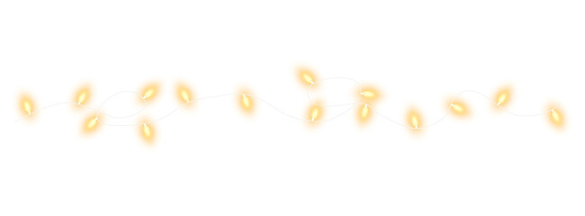 Wall Mural - Peach christmas glowing garland. Christmas lights. Colorful Christmas garland. The light bulbs on the wires are insulated. PNG.