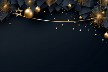 new year banner with golden decorations on a black background