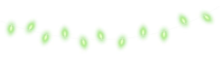 Wall Mural - Green christmas glowing garland. Christmas lights. Colorful Christmas garland. The light bulbs on the wires are insulated. PNG.