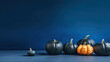 A group of pumpkins on a dark blue background or wallpaper