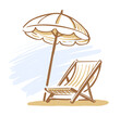 Beach chair with umbrella. Drawing.
