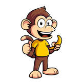 Fototapeta  - Cute Monkey Holding Banana Cartoon Vector Icon Illustration