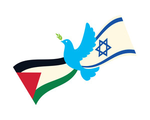 Poster - palestine and israel flags with blue peace dove