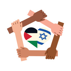 Poster - palestine and israel flags in heart with hands around