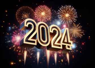 New year 2024 with vibrant fireworks display