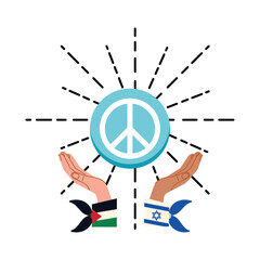 Poster - israel and palestine flags in hands with peace symbol