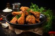 Spicy coated fried chicken wings. Generative AI