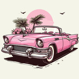 Fototapeta Pokój dzieciecy - Vector illustration of a pink classic convertible retro car