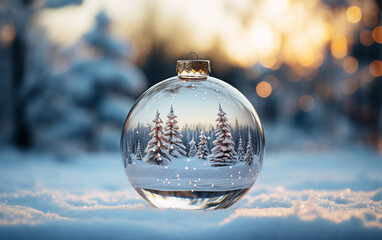 Wall Mural - christmas ball on snow 