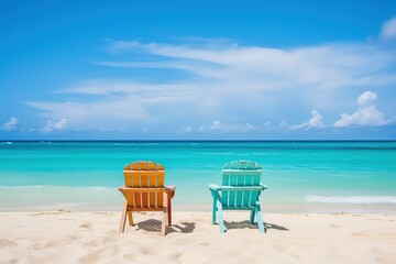 Canvas Print - Two beach chairs on tropical vacation at sea