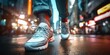 © koldunova - Close up legs in sneakers in city with motion blur, concept of Urban lifestyle