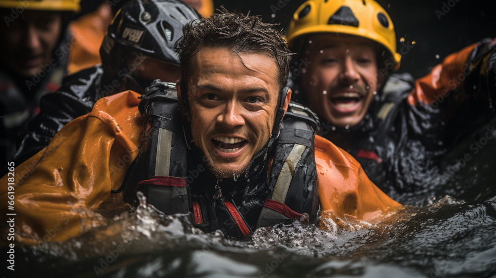 Water Rescue: Coast Guard members in action, rescuing individuals from ...
