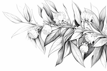 Wall Mural - Monochrome floral coloring book with flowers and leaves. Printable black and white illustration. Generative AI