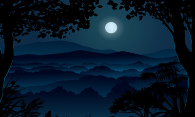 Wall Mural - night landscape with moon