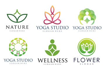 Wall Mural - Collection of Yoga,Zen,Spa and Meditation logos ,icons and elements.style minimalist.Vector design